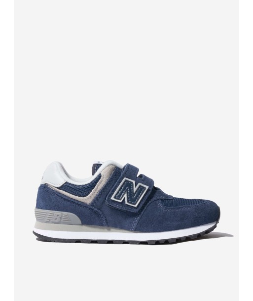 New Balance Kids 574 Lace Up Logo Trainers in Navy Dans la société mordern