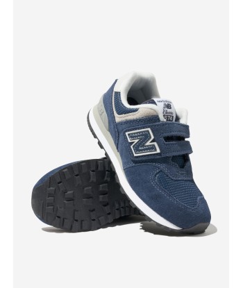 New Balance Kids 574 Lace Up Logo Trainers in Navy Dans la société mordern