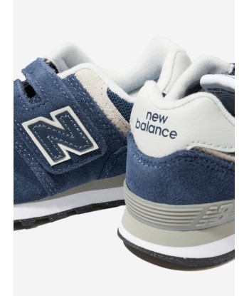 New Balance Kids 574 Lace Up Logo Trainers in Navy Dans la société mordern