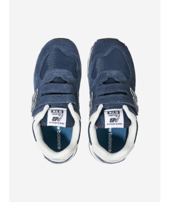 New Balance Kids 574 Lace Up Logo Trainers in Navy Dans la société mordern