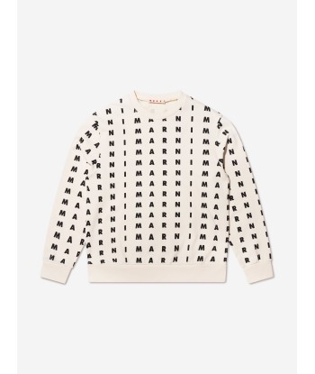 MARNI Kids Logo Print Sweatshirt in White Amélioration de cerveau avec