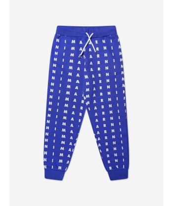 MARNI Kids Logo Print Joggers in Blue de votre