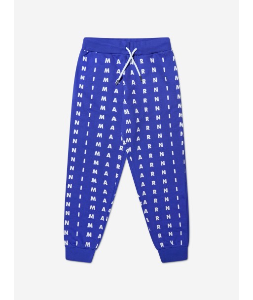 MARNI Kids Logo Print Joggers in Blue de votre