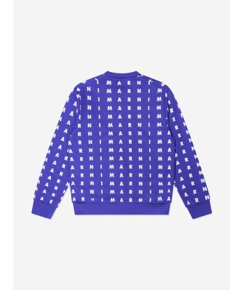 MARNI Kids Logo Print Sweatshirt in Blue le concept de la Pate a emporter 