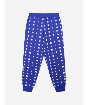 MARNI Kids Logo Print Joggers in Blue de votre