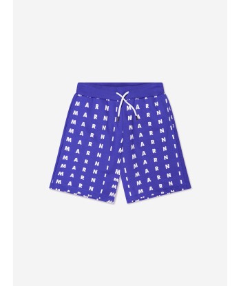 MARNI Kids Logo Print Shorts in Blue de la marque