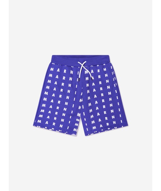 MARNI Kids Logo Print Shorts in Blue de la marque