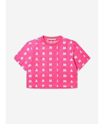 MARNI Girls Logo Print T-Shirt in Pink Pour