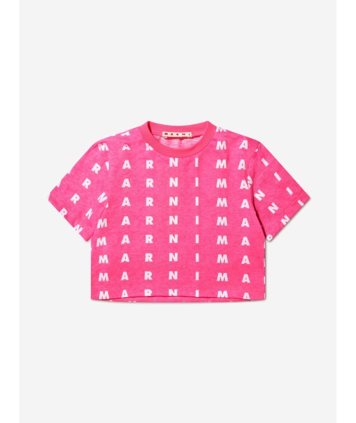 MARNI Girls Logo Print T-Shirt in Pink Pour