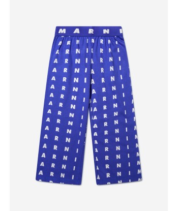 MARNI Girls Logo Print Trousers in Blue brillant des détails fins