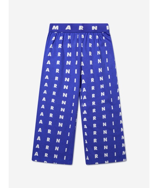 MARNI Girls Logo Print Trousers in Blue brillant des détails fins