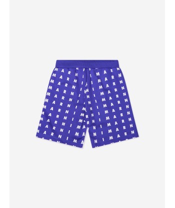 MARNI Kids Logo Print Shorts in Blue de la marque