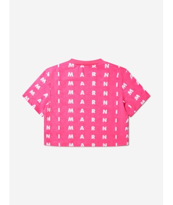 MARNI Girls Logo Print T-Shirt in Pink Pour