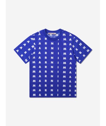 MARNI Kids Logo Print T-Shirt in Blue Véritable concentré