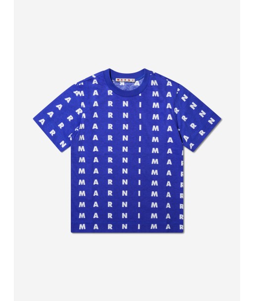 MARNI Kids Logo Print T-Shirt in Blue Véritable concentré