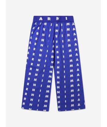 MARNI Girls Logo Print Trousers in Blue brillant des détails fins