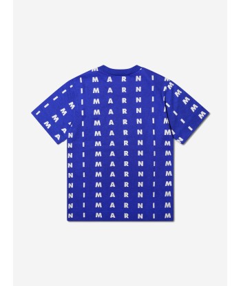 MARNI Kids Logo Print T-Shirt in Blue Véritable concentré