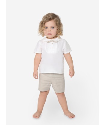 Paz Rodriguez Baby Boys Shirt And Shorts Set in Beige acheter en ligne