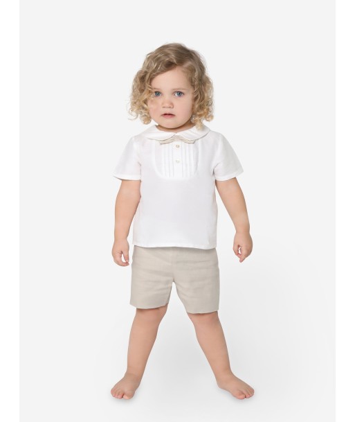 Paz Rodriguez Baby Boys Shirt And Shorts Set in Beige acheter en ligne