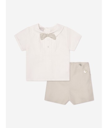 Paz Rodriguez Baby Boys Shirt And Shorts Set in Beige acheter en ligne