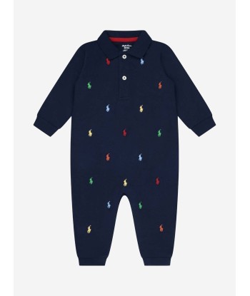 Ralph Lauren Baby Boys Schiffli Babygrow in Navy la livraison gratuite