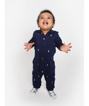 Ralph Lauren Baby Boys Schiffli Babygrow in Navy la livraison gratuite