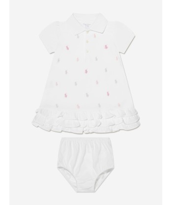 Ralph Lauren Baby Girls Schiffli Polo Dress in White outlet