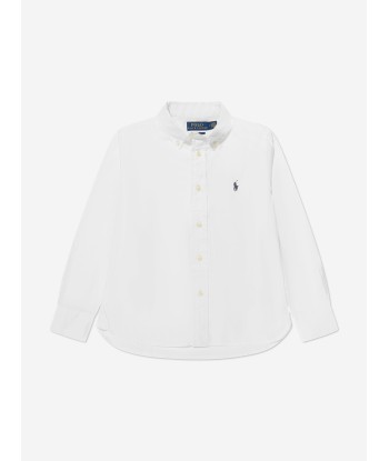 Ralph Lauren Boys Slim Fit Oxford Shirt in White rembourrage situé sous