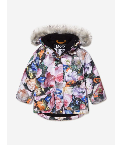 Molo Girls Floral Print Hooded Ski Coat Pour