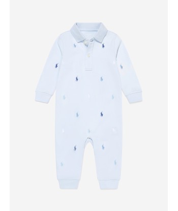 Ralph Lauren Baby Boys Logo Romper in Blue pas cher