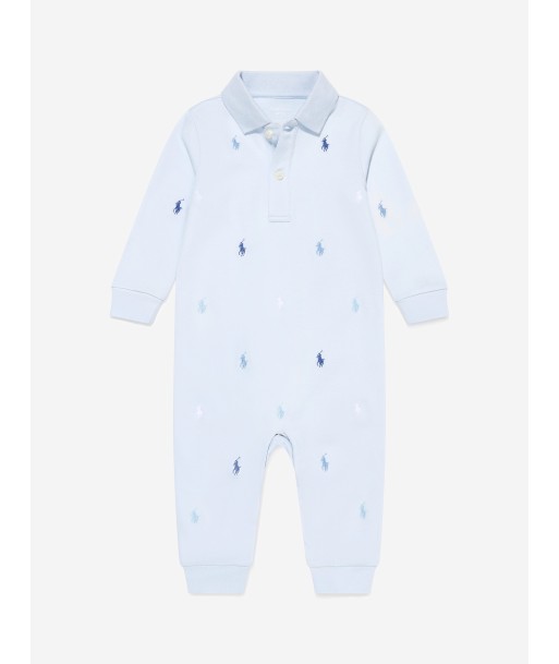 Ralph Lauren Baby Boys Logo Romper in Blue pas cher