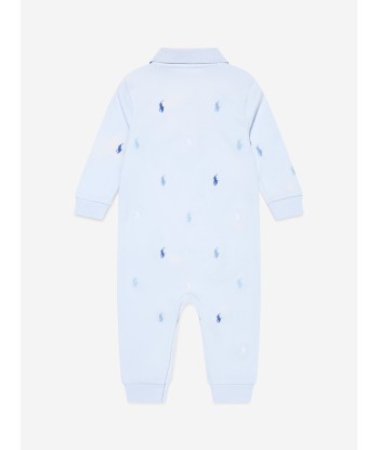 Ralph Lauren Baby Boys Logo Romper in Blue pas cher