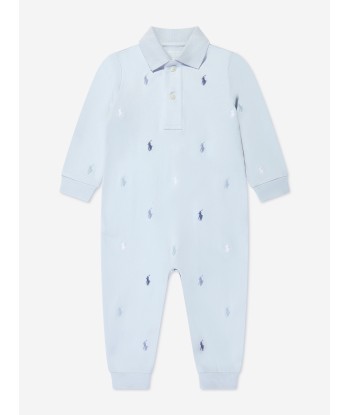 Ralph Lauren Baby Boys Logo Romper in Blue pas cher