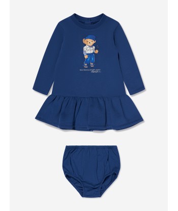 Ralph Lauren Baby Girls Bear Print Dress in Blue 50-70% off 