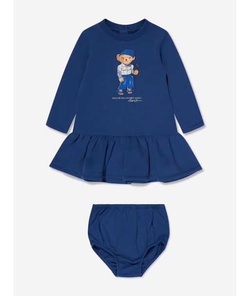 Ralph Lauren Baby Girls Bear Print Dress in Blue 50-70% off 