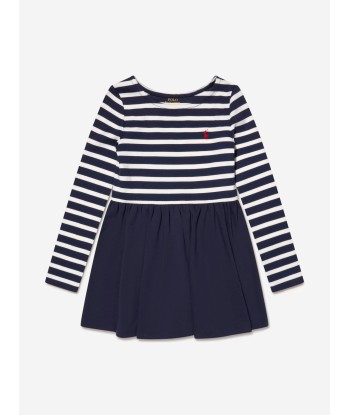 Ralph Lauren Girls Long Sleeve Striped Dress in Navy online