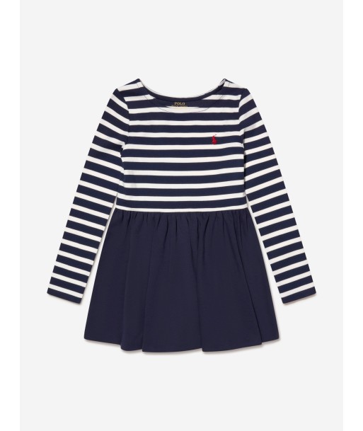 Ralph Lauren Girls Long Sleeve Striped Dress in Navy online