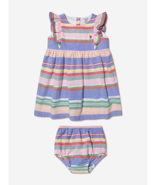 Ralph Lauren Baby Girls Striped Dress With Knickers in Multicolour offre 