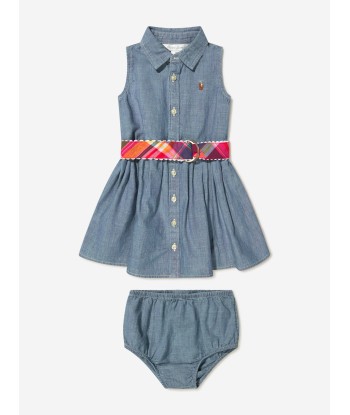 Ralph Lauren Baby Girls Sleeveless Dress With Knickers in Blue Découvrez la collection