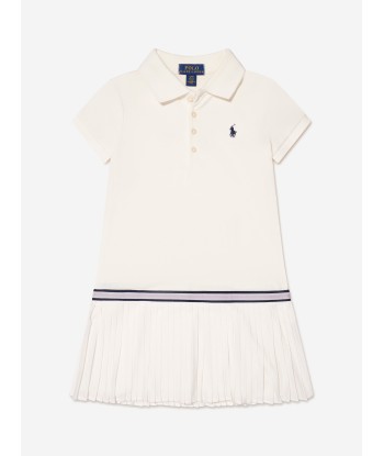 Ralph Lauren Girls Pleated Logo Dress in Ivory prix pour 