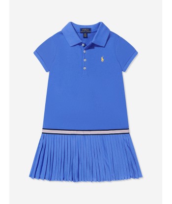 Ralph Lauren Girls Pleated Logo Dress in Blue online