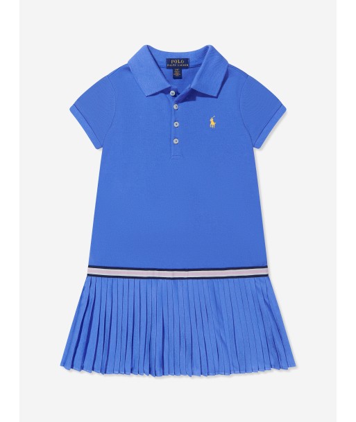 Ralph Lauren Girls Pleated Logo Dress in Blue online