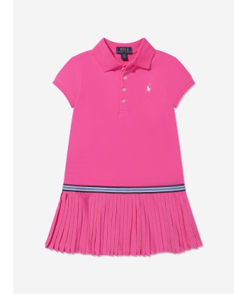 Ralph Lauren Girls Pleated Logo Dress in Pink de France