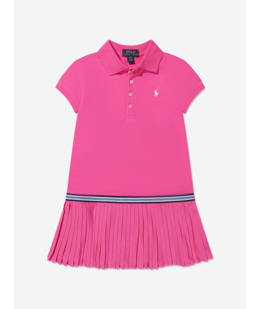 Ralph Lauren Girls Pleated Logo Dress in Pink de France