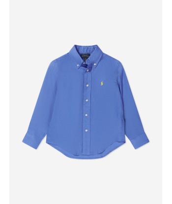 Ralph Lauren Boys Linen Logo Shirt in Blue Amélioration de cerveau avec