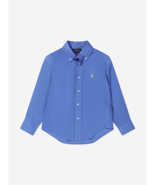 Ralph Lauren Boys Linen Logo Shirt in Blue Amélioration de cerveau avec