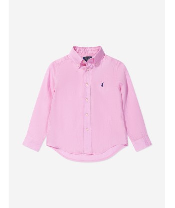 Ralph Lauren Boys Linen Logo Shirt in Pink En savoir plus