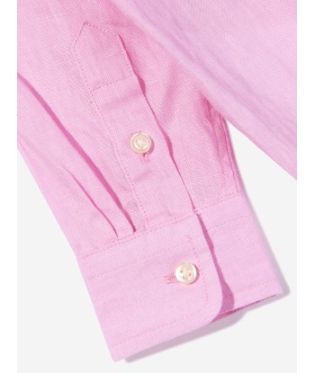 Ralph Lauren Boys Linen Logo Shirt in Pink En savoir plus