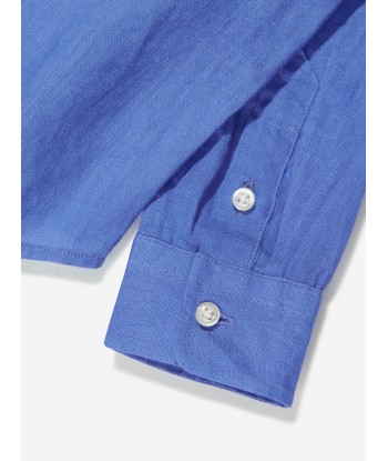 Ralph Lauren Boys Linen Logo Shirt in Blue Amélioration de cerveau avec