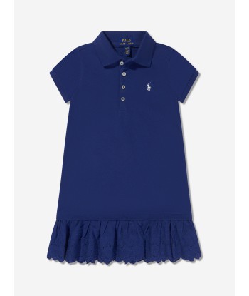 Ralph Lauren Girls Logo Eyelet Dress in Navy ouvre sa boutique